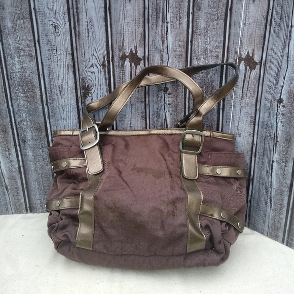 Rip Stop Nylon Faux Leather Buckle & Strap 3 Compartment Shoulder Bag - Picture 2 of 15